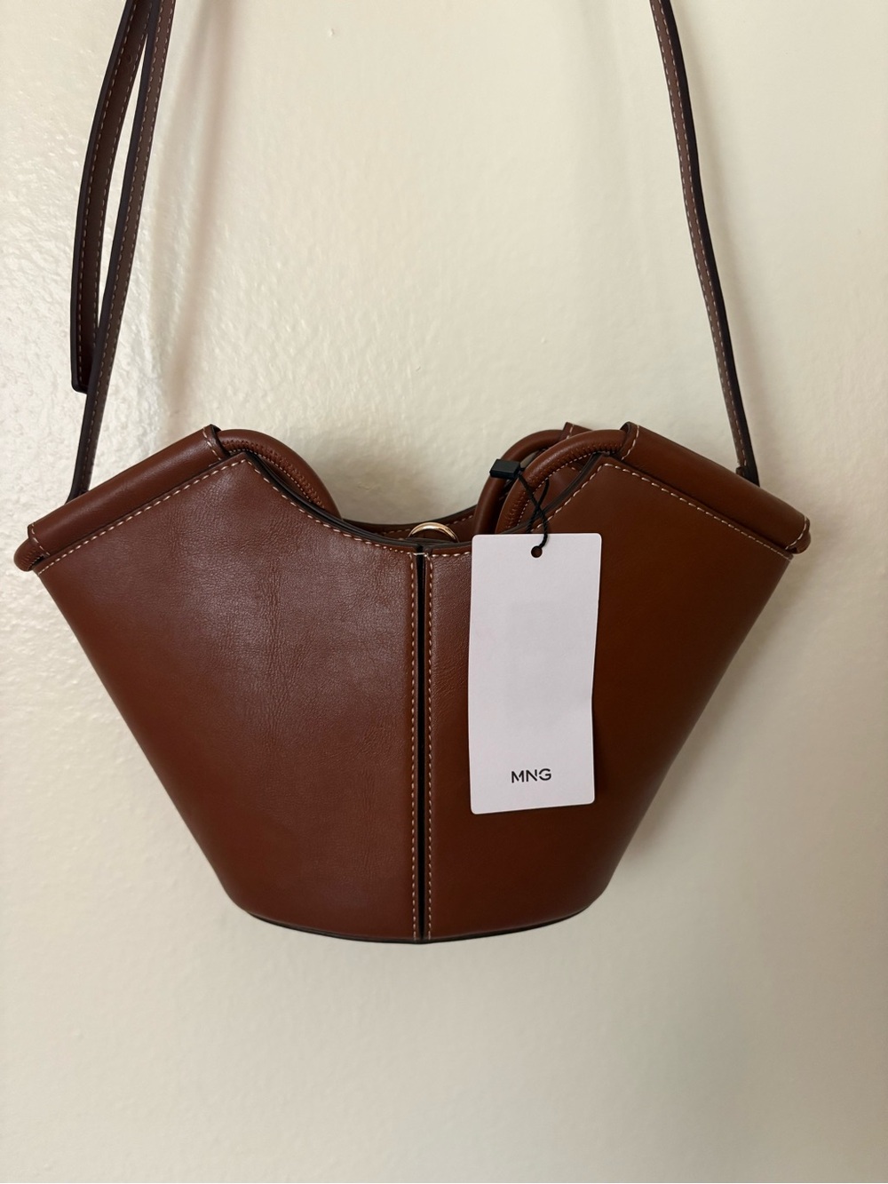 Mango MNG Shopper-Style Brown Leather Shoulder Bag Crossbody Purse NWT